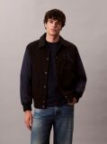 Black Nylon Cotton Varsity Bomber Jacket  Men