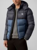 Black Colour Block Nylon Puffer Jacket  Men