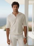 White Cotton Waffle Knit Polo Shirt  Men