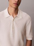 White Cotton Waffle Knit Polo Shirt  Men