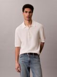 White Cotton Waffle Knit Polo Shirt  Men