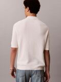 White Cotton Waffle Knit Polo Shirt  Men