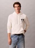 White Bold Logo Sueded Terry Hoodie  Men