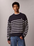 Blue Relaxed Cotton Stripe Jumper  Men