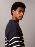 Blue Relaxed Cotton Stripe Jumper  Men
