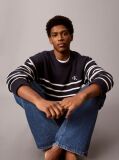 Blue Relaxed Cotton Stripe Jumper  Men