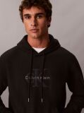 Black Premium Terry Denim Logo Hoodie  Men