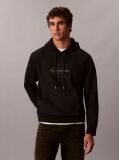 Black Premium Terry Denim Logo Hoodie  Men