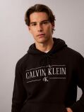 Black Cotton Fleece Varsity Logo Hoodie  Men