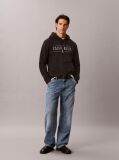 Black Cotton Fleece Varsity Logo Hoodie  Men