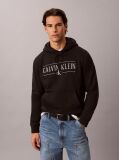 Black Cotton Fleece Varsity Logo Hoodie  Men