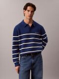 Blue Cotton Stripe Polo Jumper  Men
