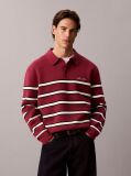 Red Cotton Stripe Polo Jumper  Men