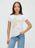 Λευκό T-Shirt Με Φλοράλ Σχέδιο Και Στενή Γραμμή  Κορίτσι