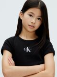 Black Ribbed Logo Tee  Girls