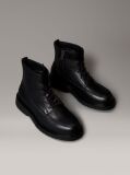 Black Leather Zip Lace-Up Boots  Men
