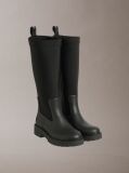 Black Tall Heeled Flexible Lug Sole Rainboots  Women