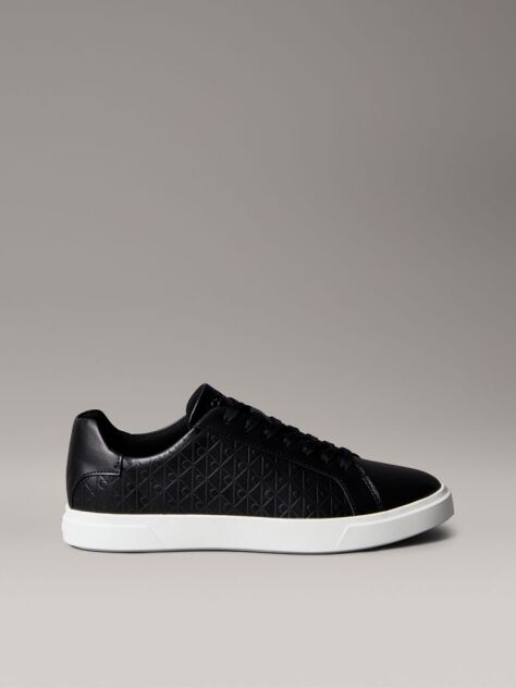 Black Leather Emblem Logo Pattern Sneakers  Women
