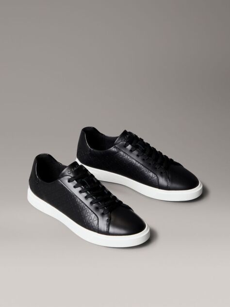 Black Leather Emblem Logo Pattern Sneakers  Women