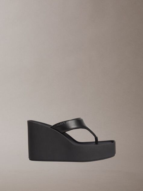 Black Melia - Leather Platform Wedge Sandals  Women