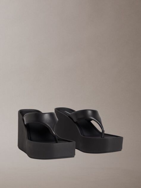 Black Melia - Leather Platform Wedge Sandals  Women