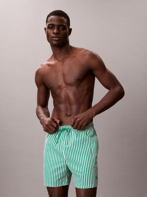 Green Medium Drawstring Swim Shorts - CK Monogram  Men