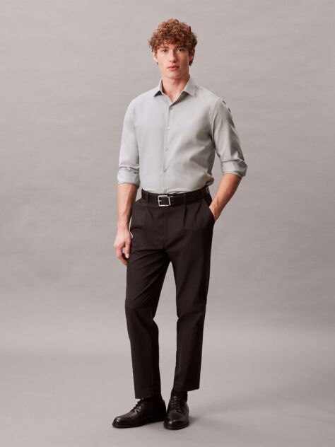 Grey Slim Fit Essential Stretch Poplin Shirt  Men