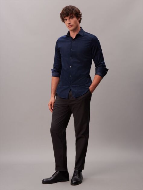 Blue Slim Fit Cutaway Collar Corduroy Shirt  Men