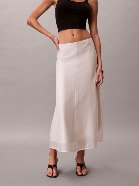White Voile A-line Midi Skirt  Women