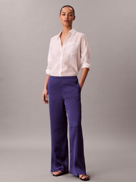 Blue Hammered Satin Textured Trousers  Women