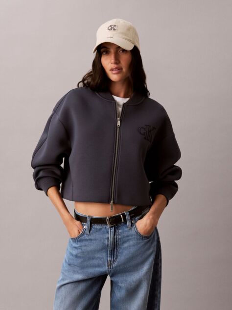 Blue Scuba Cropped Bomber Jacket  Women