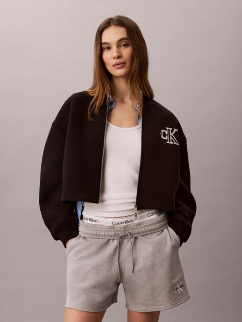 Black Scuba Cropped Bomber Jacket  Women