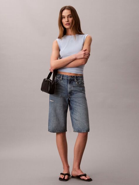 Blue Logo Patch Ribbed Tank Top  Women