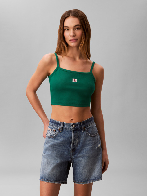 Green Cropped Ribbed Cotton Cami Top  Women