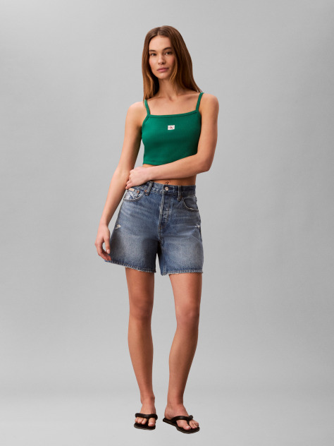 Green Cropped Ribbed Cotton Cami Top  Women