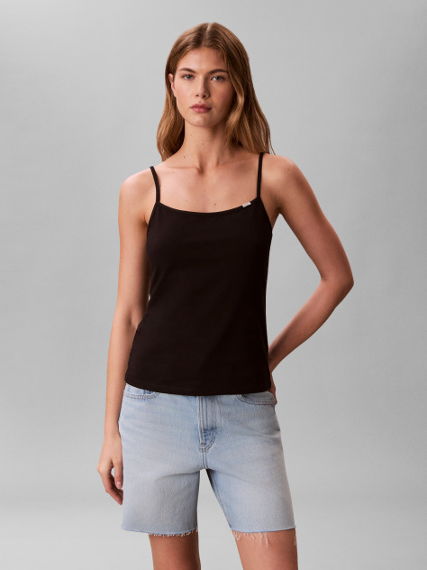Black Slim Cotton Stretch Strap Cami  Women