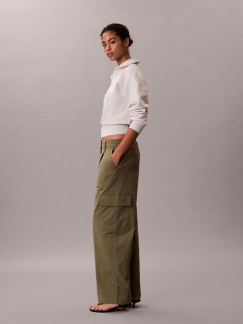 Green Relaxed Cotton Twill Cargo Pants  Women