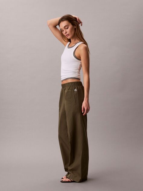 Beige Cotton Poplin Trousers  Women