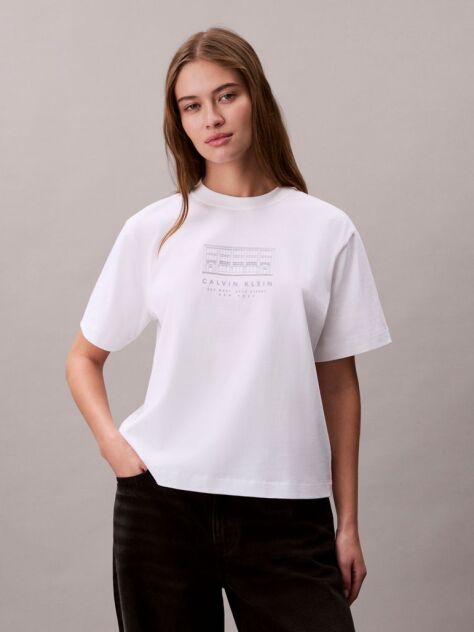 Λευκό Άνετο T-shirt Με Κεντητό Λογότυπο  Γυναίκα