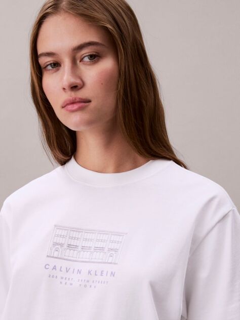 Λευκό Άνετο T-shirt Με Κεντητό Λογότυπο  Γυναίκα