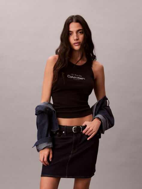Black Slim Ribbed Cotton Tank Top  Women