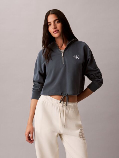 Blue Monologo Terry Cropped Hoodie  Women