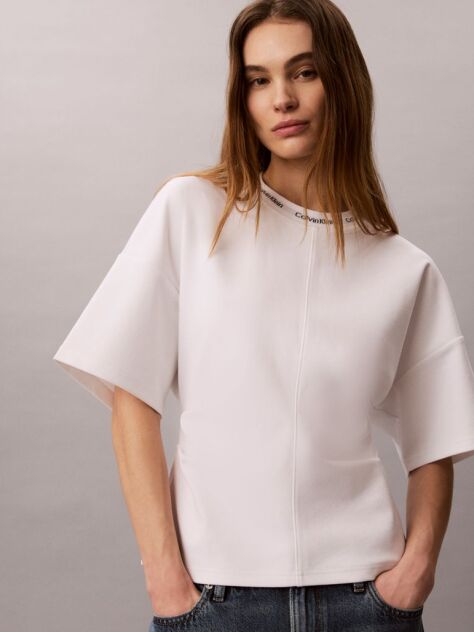 White Logo Jacquard Boxy T-Shirt  Women