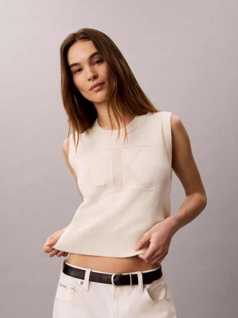 White Textured Monogram Tank Top  Women