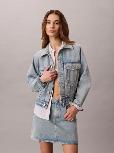 Denim Boxy Logo Tape Denim Jacket  Women
