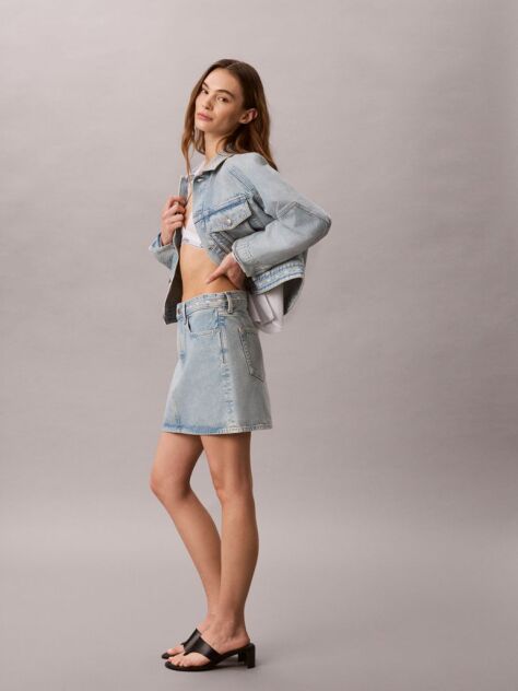 Denim Logo Tape Denim Mini Skirt  Women