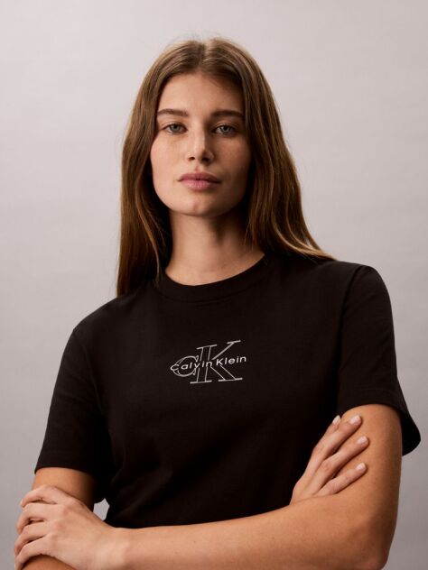 Black Monologo Crew Neck T-Shirt  Women