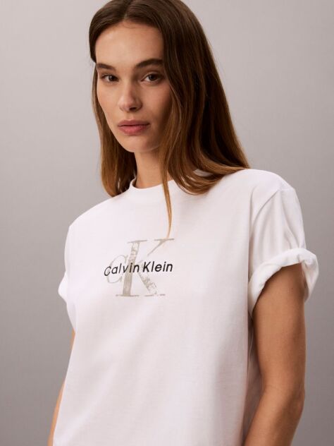 Λευκό T-Shirt Με Boxy Γραμμή Και Μονόγραμμα  Γυναίκα