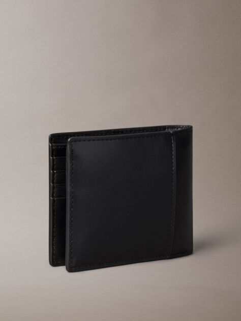 Black Leather Logo Graphic Coin Pocket Wallet  Men