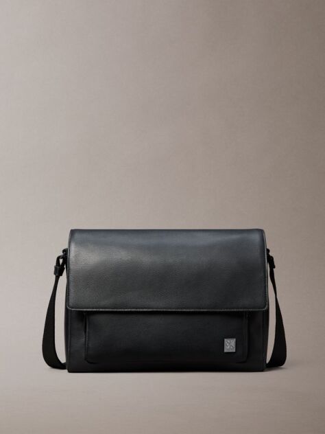 Black Saffiano Emblem Logo Messenger Bag  Men